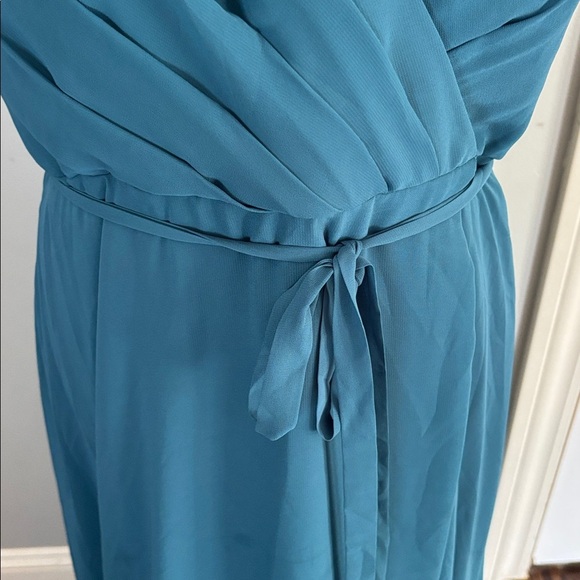 Morilee women 14 Teal 21532 maxi chiffon bridesmaid dress V neck - Picture 4 of 11